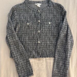 H&M Black and White Tweed-Look Top